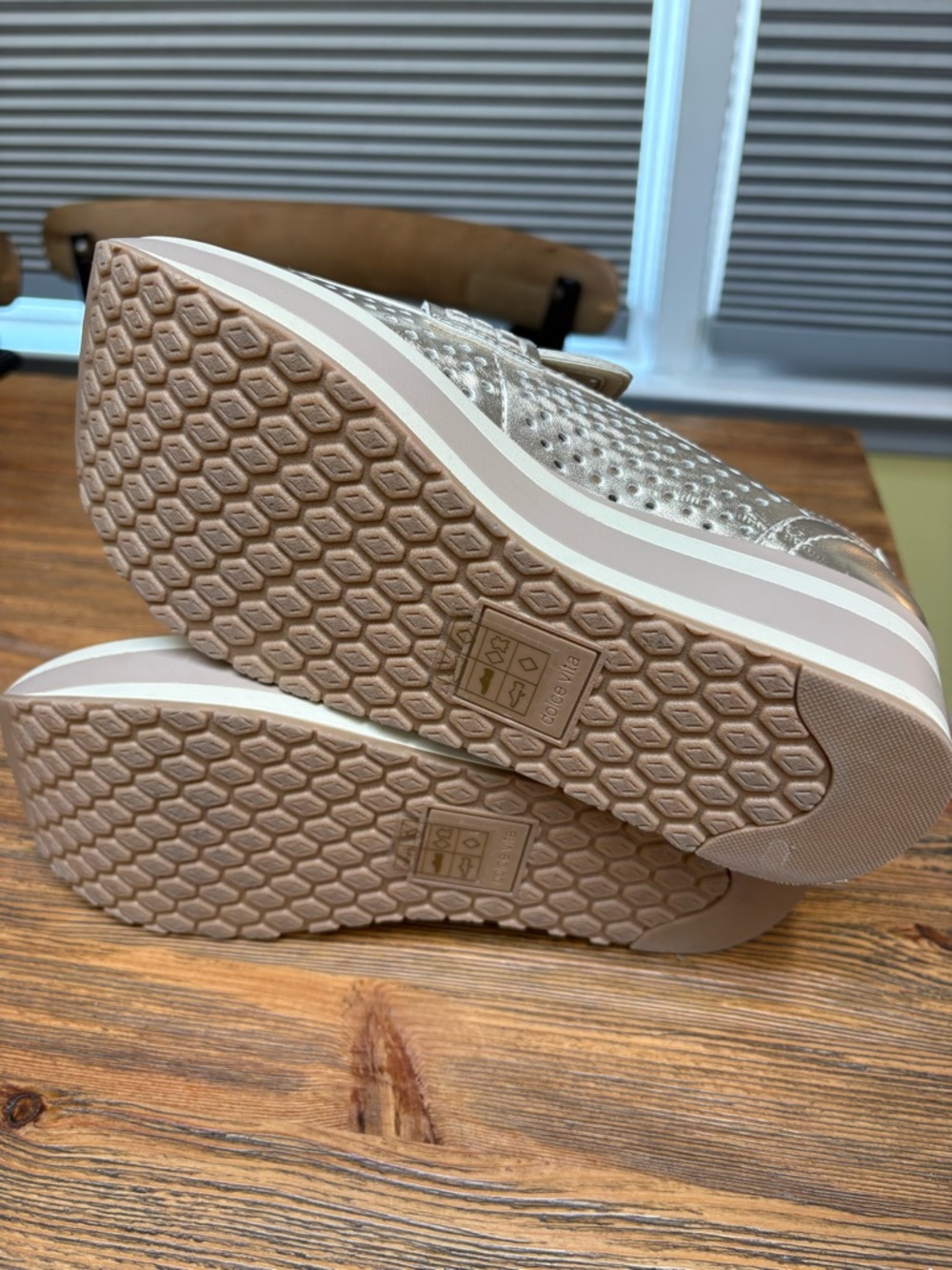 Dolce Vita Champagne Metallic Perforated Platform Loafers - Picture 10 of 13